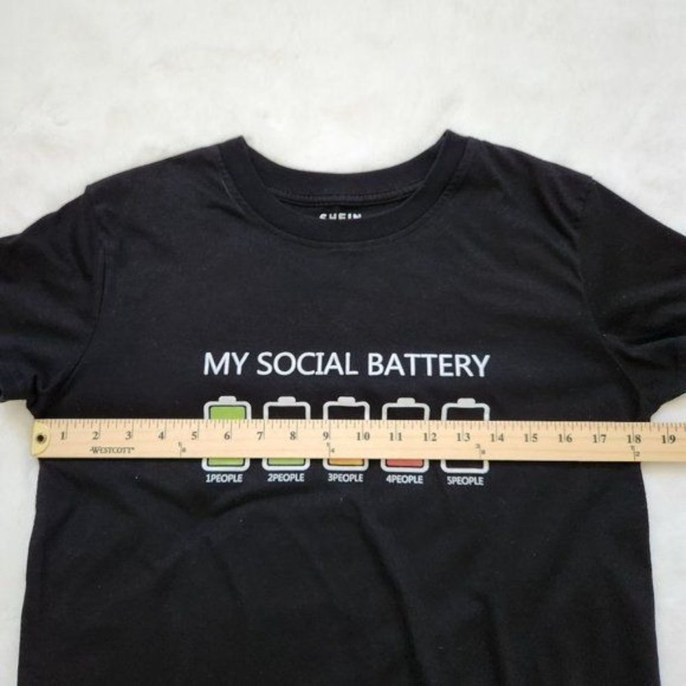 SHEIN My social Battery & Letter Graphic Tee Crewneck short Sleeve - Picture 7 of 9